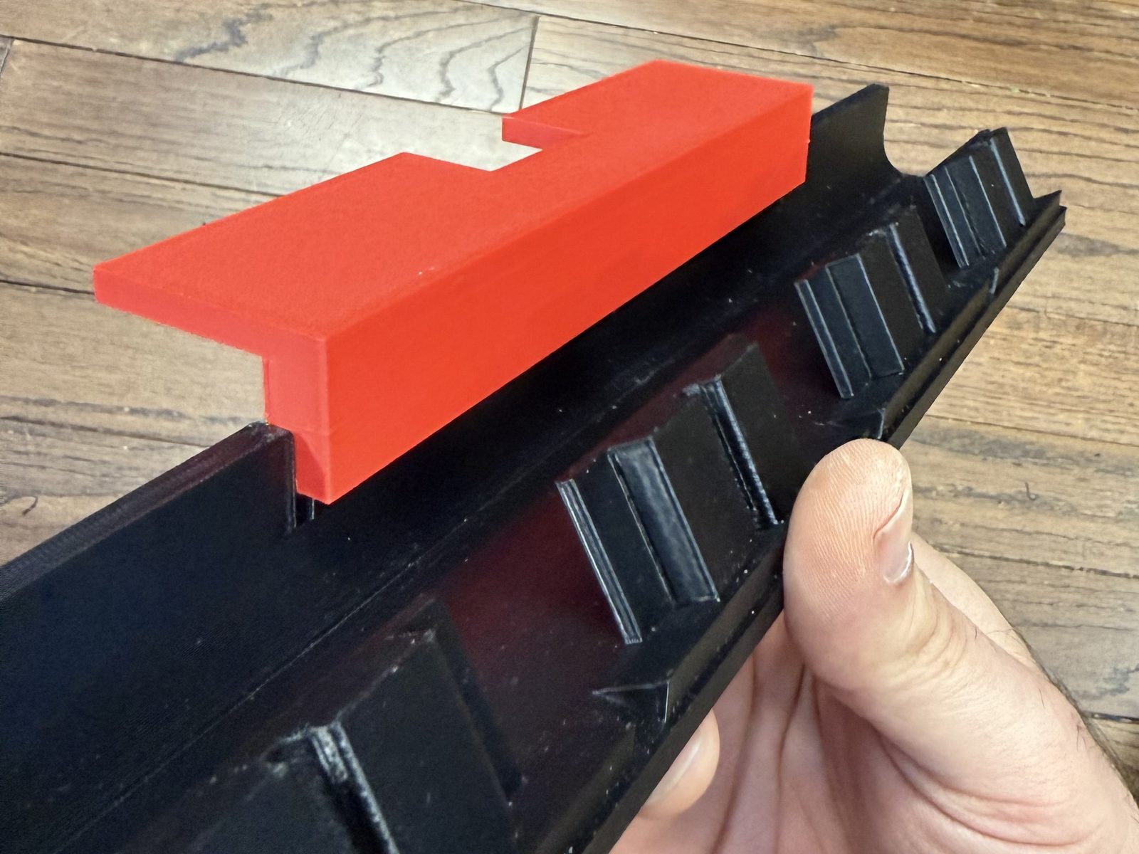 AMS 2 Pro template seated on the four-post holder, showing the notch on top that fits the AMS 2 Pro latch